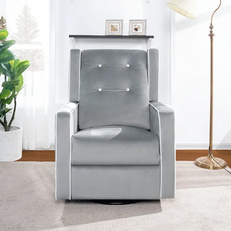 Sillón reclinable giratorio y balancín de microfibra y madera maciza, para sala de estar, dormitorio
