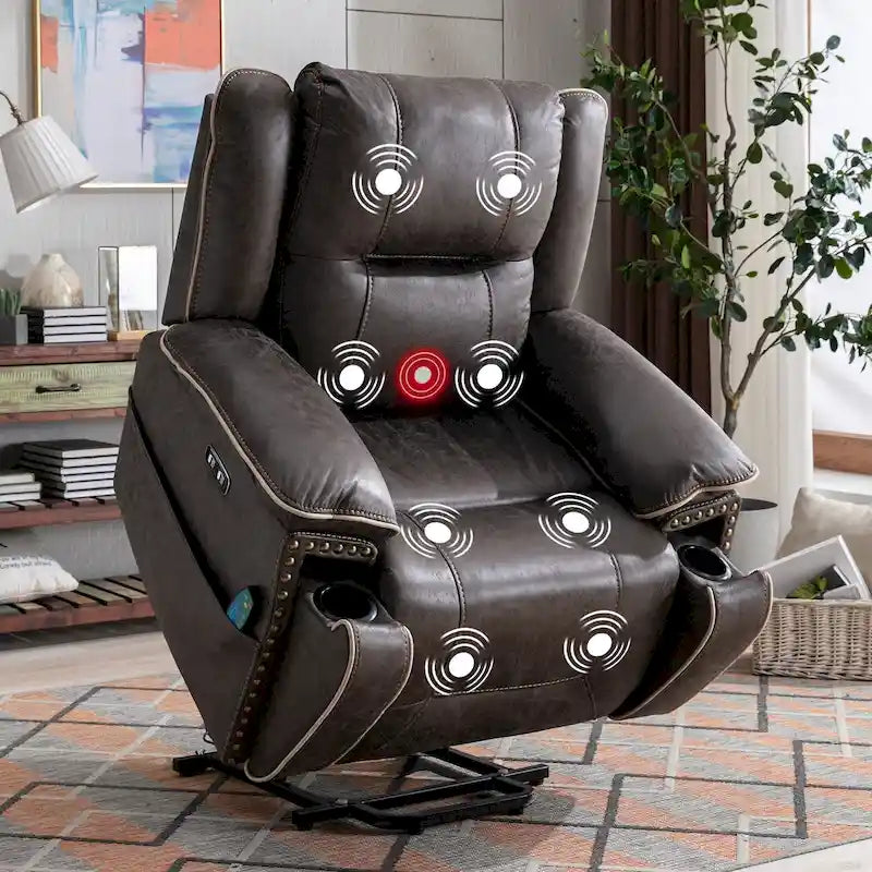 Sillón reclinable eléctrico cómodo con masaje, calefacción, portavasos y puerto USB