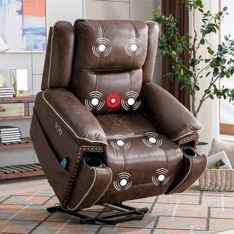 Sillón reclinable eléctrico cómodo con masaje, calefacción, portavasos y puerto USB