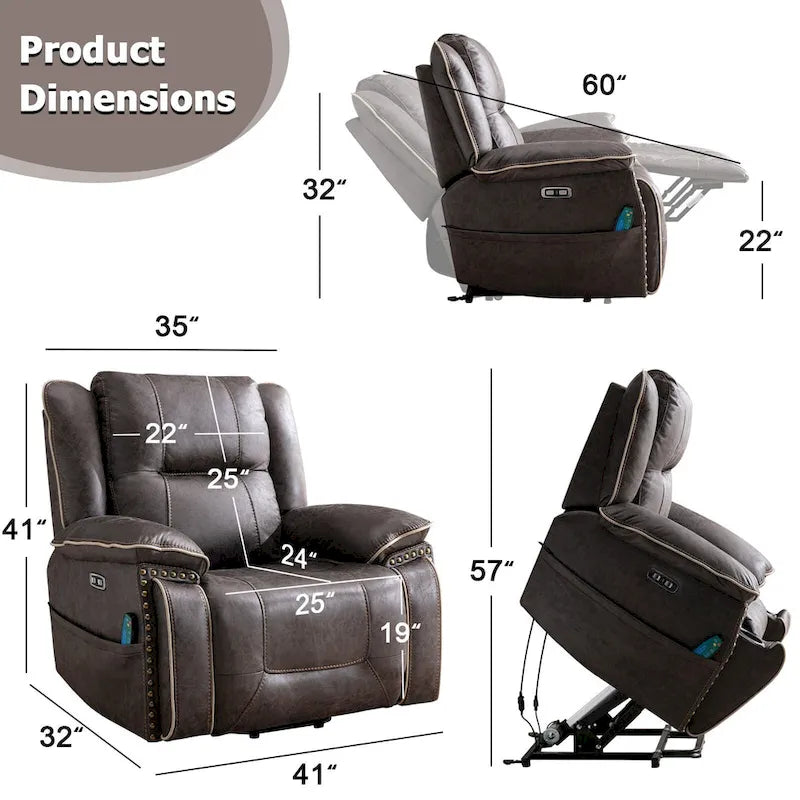 Sillón reclinable eléctrico cómodo con masaje, calefacción, portavasos y puerto USB