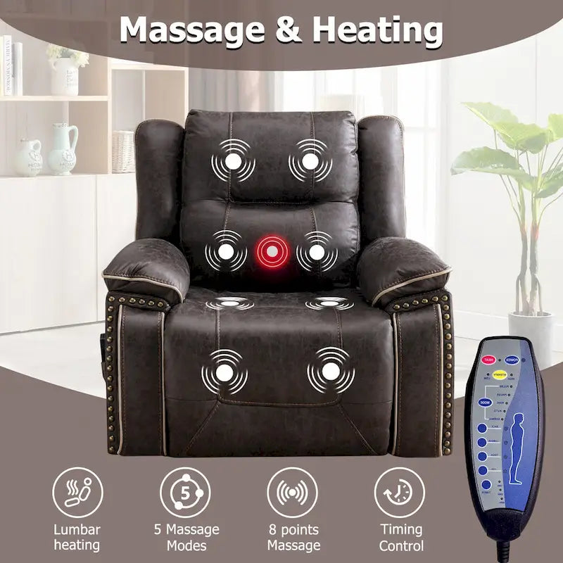 Sillón reclinable eléctrico cómodo con masaje, calefacción, portavasos y puerto USB