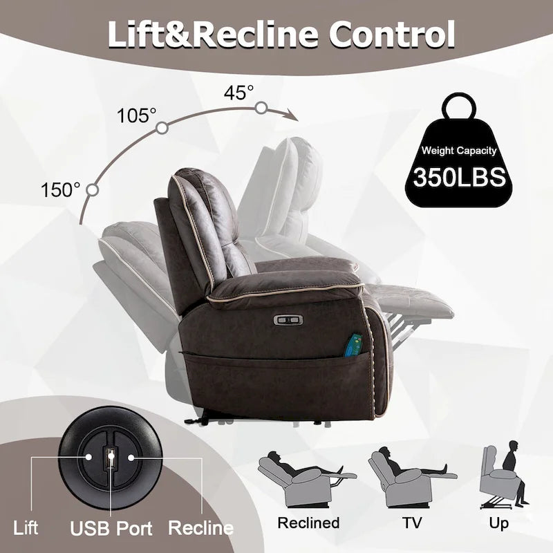 Sillón reclinable eléctrico cómodo con masaje, calefacción, portavasos y puerto USB