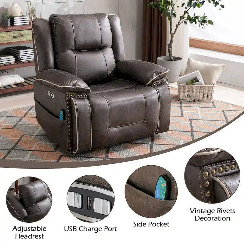 Sillón reclinable eléctrico cómodo con masaje, calefacción, portavasos y puerto USB