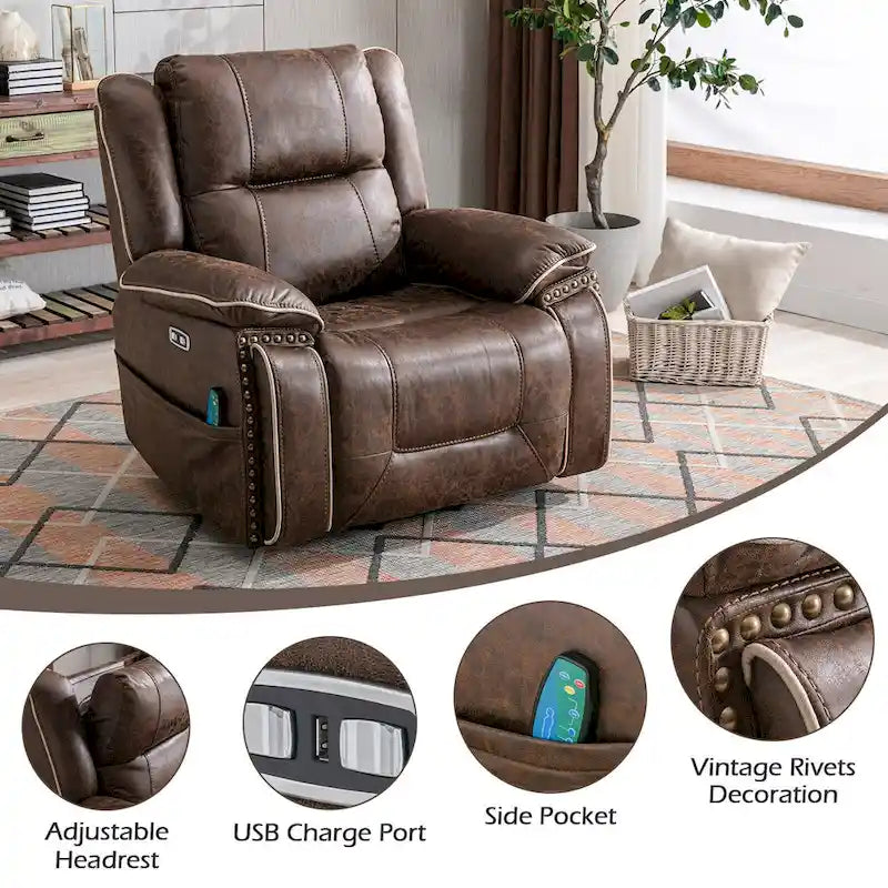 Sillón reclinable eléctrico cómodo con masaje, calefacción, portavasos y puerto USB