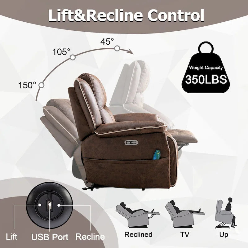 Sillón reclinable eléctrico cómodo con masaje, calefacción, portavasos y puerto USB