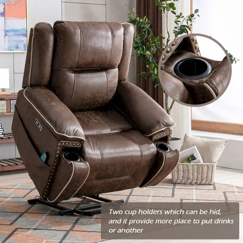 Sillón reclinable eléctrico cómodo con masaje, calefacción, portavasos y puerto USB