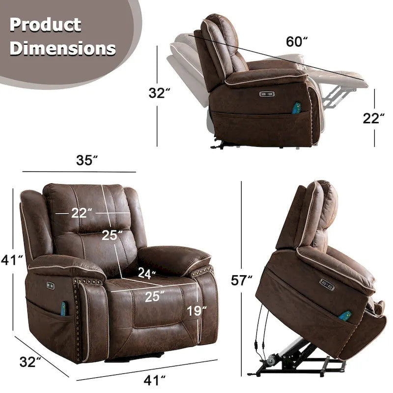 Sillón reclinable eléctrico cómodo con masaje, calefacción, portavasos y puerto USB