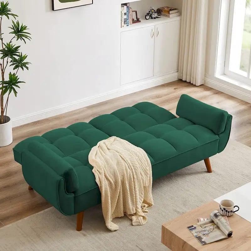 Sofá cama futón de 75.39 pulgadas, sofá cama tapizado convertible con respaldo reclinable dividido y capitoné