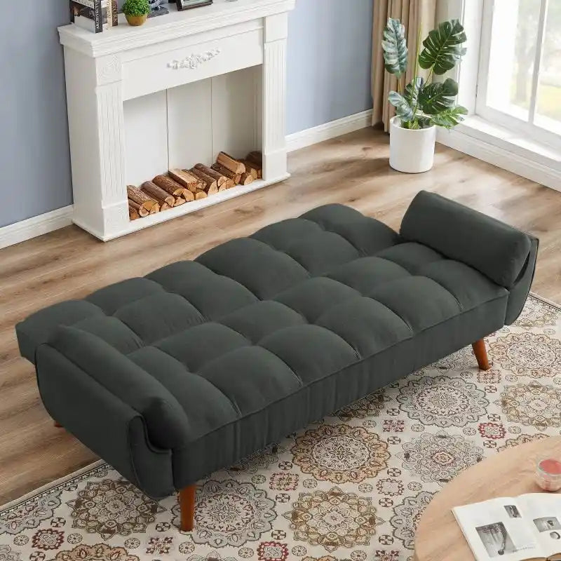 Sofá cama futón de 75.39 pulgadas, sofá cama tapizado convertible con respaldo reclinable dividido y capitoné