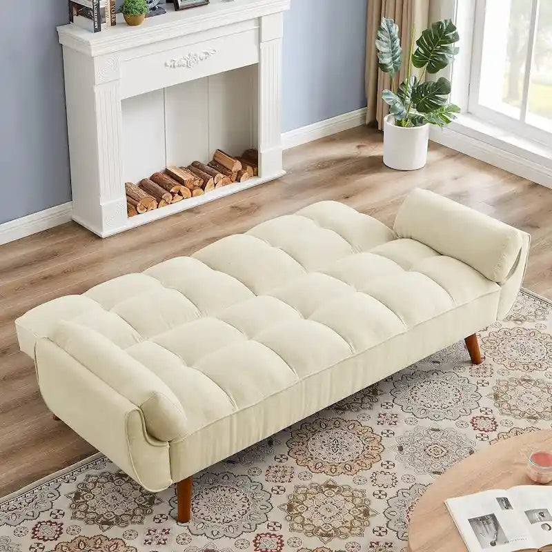 Sofá cama futón de 75.39 pulgadas, sofá cama tapizado convertible con respaldo reclinable dividido y capitoné