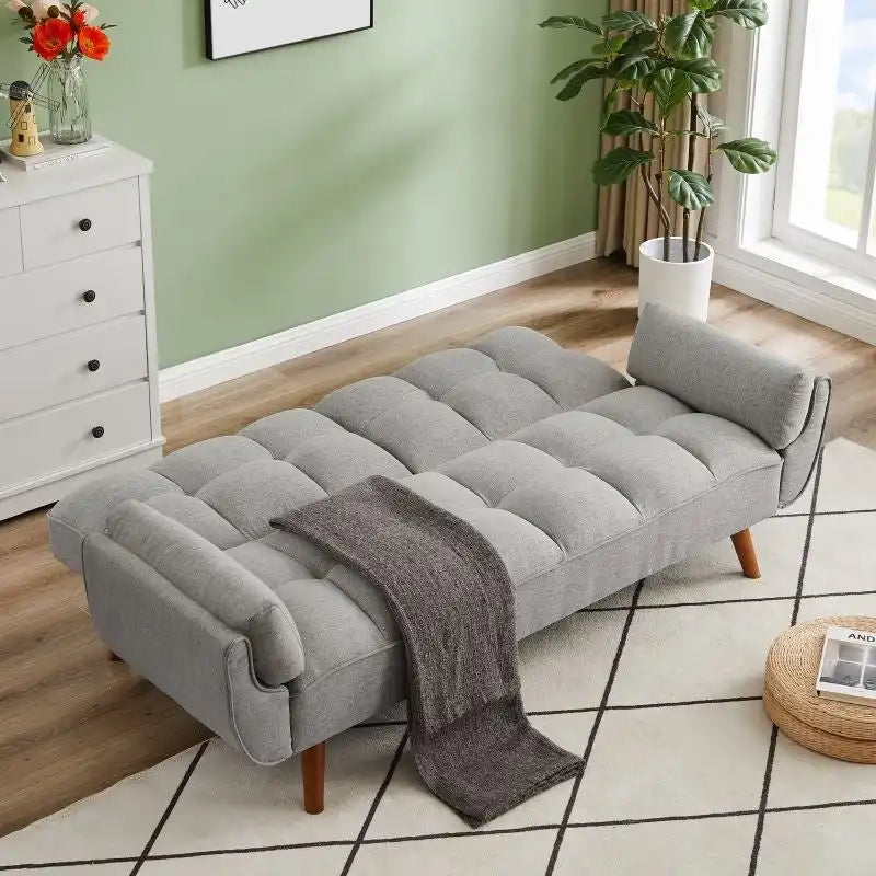 Sofá cama futón de 75.39 pulgadas, sofá cama tapizado convertible con respaldo reclinable dividido y capitoné