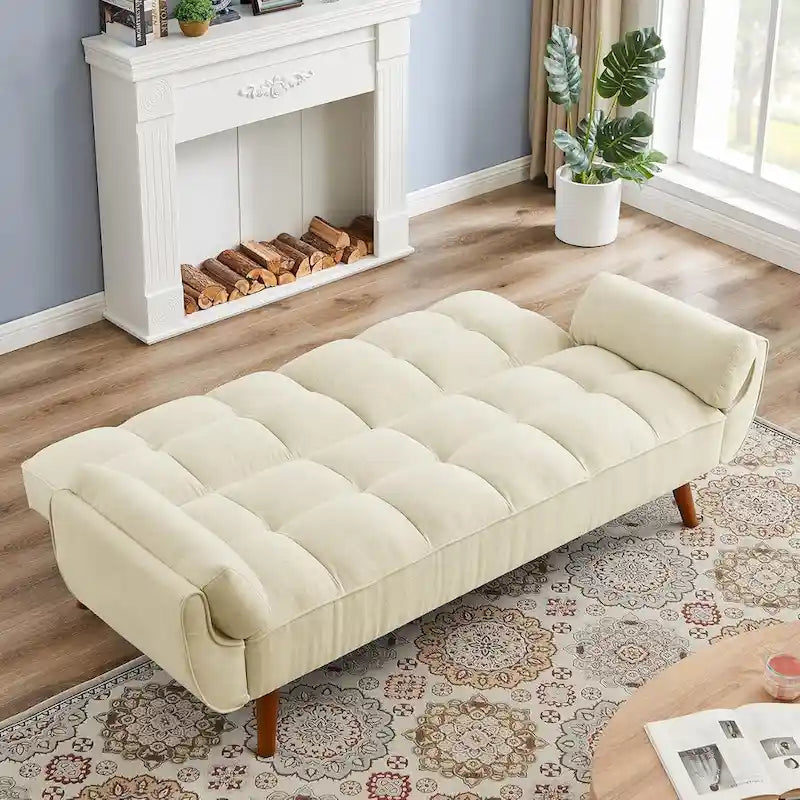 Sofá cama futón de 75.39 pulgadas, sofá cama tapizado convertible con respaldo reclinable dividido y capitoné