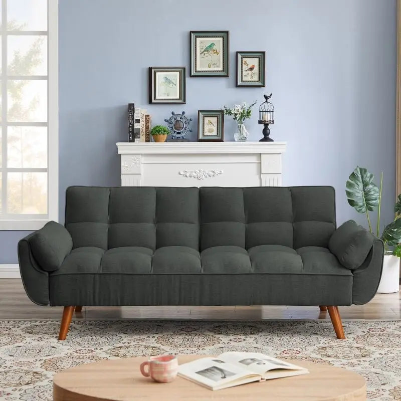 Sofá cama futón de 75.39 pulgadas, sofá cama tapizado convertible con respaldo reclinable dividido y capitoné