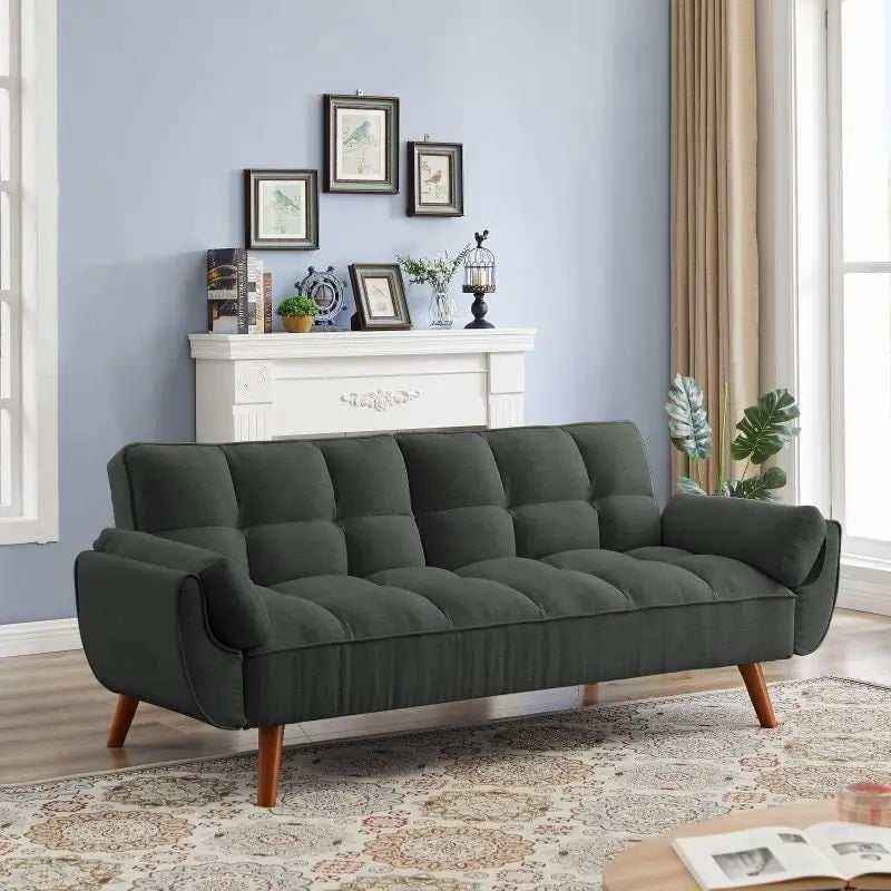Sofá cama futón de 75.39 pulgadas, sofá cama tapizado convertible con respaldo reclinable dividido y capitoné