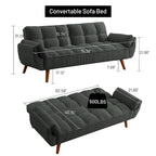 Sofá cama futón de 75.39 pulgadas, sofá cama tapizado convertible con respaldo reclinable dividido y capitoné