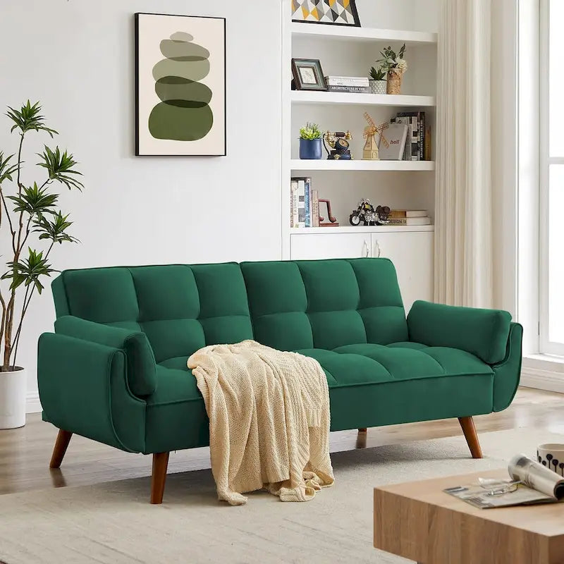 Sofá cama futón de 75.39 pulgadas, sofá cama tapizado convertible con respaldo reclinable dividido y capitoné