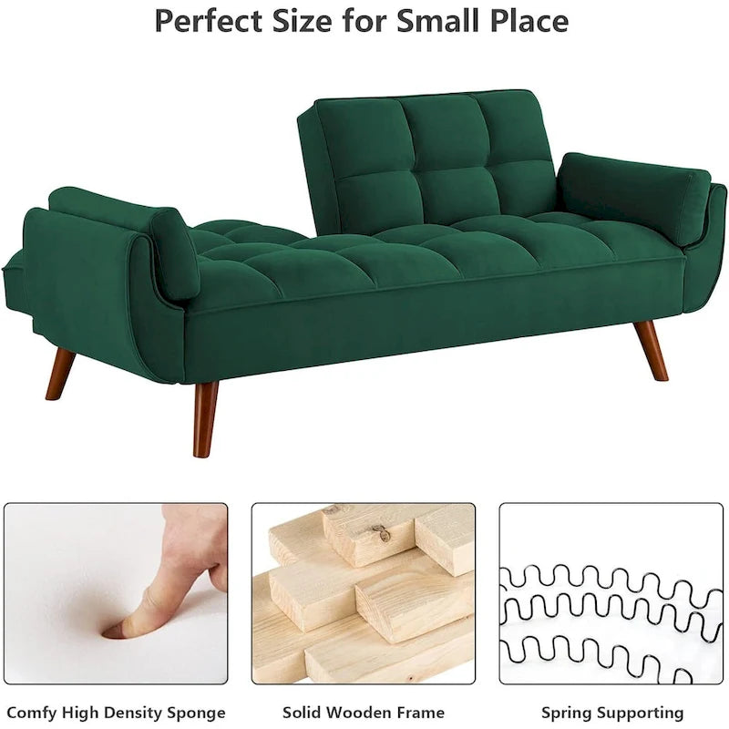 Sofá cama futón de 75.39 pulgadas, sofá cama tapizado convertible con respaldo reclinable dividido y capitoné