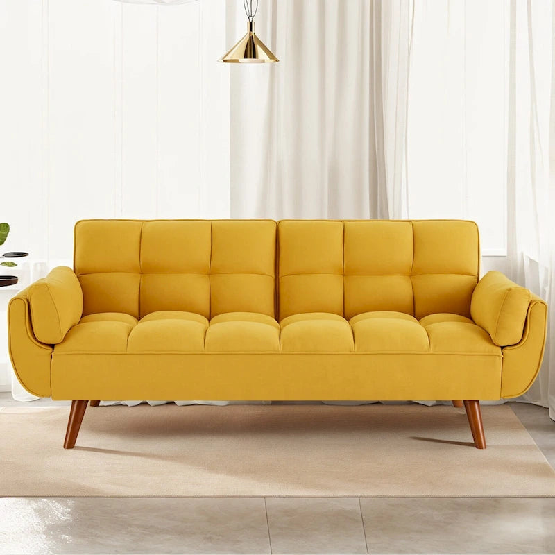 Sofá cama futón de 75.39 pulgadas, sofá cama tapizado convertible con respaldo reclinable dividido y capitoné