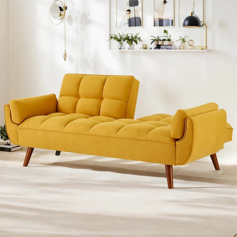 Sofá cama futón de 75.39 pulgadas, sofá cama tapizado convertible con respaldo reclinable dividido y capitoné