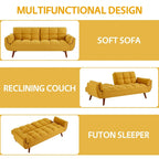 Sofá cama futón de 75.39 pulgadas, sofá cama tapizado convertible con respaldo reclinable dividido y capitoné