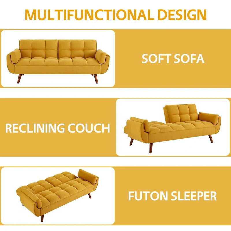 Sofá cama futón de 75.39 pulgadas, sofá cama tapizado convertible con respaldo reclinable dividido y capitoné