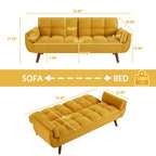 Sofá cama futón de 75.39 pulgadas, sofá cama tapizado convertible con respaldo reclinable dividido y capitoné