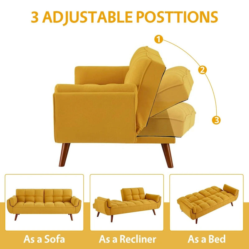 Sofá cama futón de 75.39 pulgadas, sofá cama tapizado convertible con respaldo reclinable dividido y capitoné