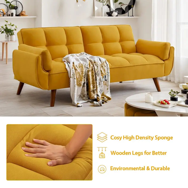 Sofá cama futón de 75.39 pulgadas, sofá cama tapizado convertible con respaldo reclinable dividido y capitoné
