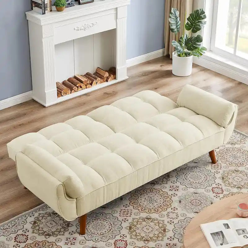 Sofá cama futón de 75.39 pulgadas, sofá cama tapizado convertible con respaldo reclinable dividido y capitoné