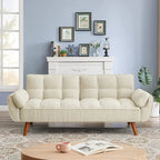 Sofá cama futón de 75.39 pulgadas, sofá cama tapizado convertible con respaldo reclinable dividido y capitoné
