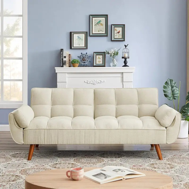 Sofá cama futón de 75.39 pulgadas, sofá cama tapizado convertible con respaldo reclinable dividido y capitoné