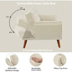 Sofá cama futón de 75.39 pulgadas, sofá cama tapizado convertible con respaldo reclinable dividido y capitoné