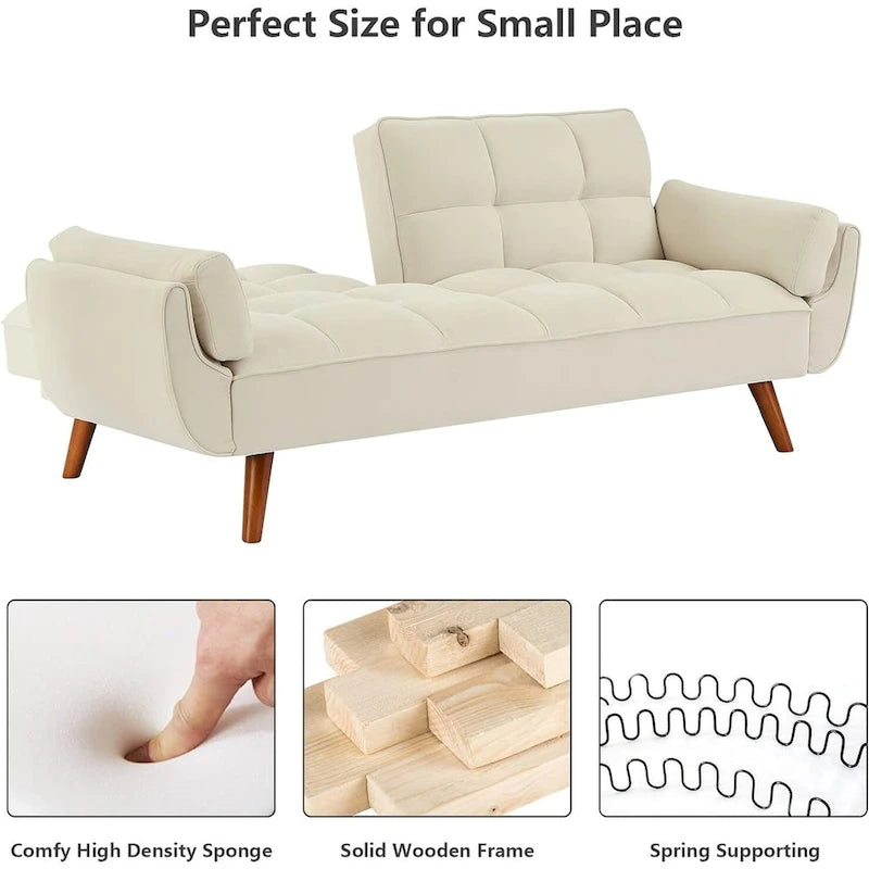 Sofá cama futón de 75.39 pulgadas, sofá cama tapizado convertible con respaldo reclinable dividido y capitoné