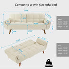 Sofá cama futón de 75.39 pulgadas, sofá cama tapizado convertible con respaldo reclinable dividido y capitoné