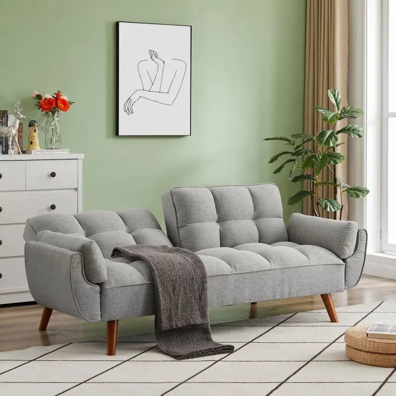 Sofá cama futón de 75.39 pulgadas, sofá cama tapizado convertible con respaldo reclinable dividido y capitoné