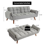 Sofá cama futón de 75.39 pulgadas, sofá cama tapizado convertible con respaldo reclinable dividido y capitoné