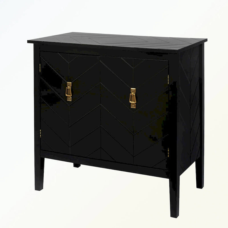 Aparador de madera de 2 puertas en negro/blanco roto, con estantes ajustables