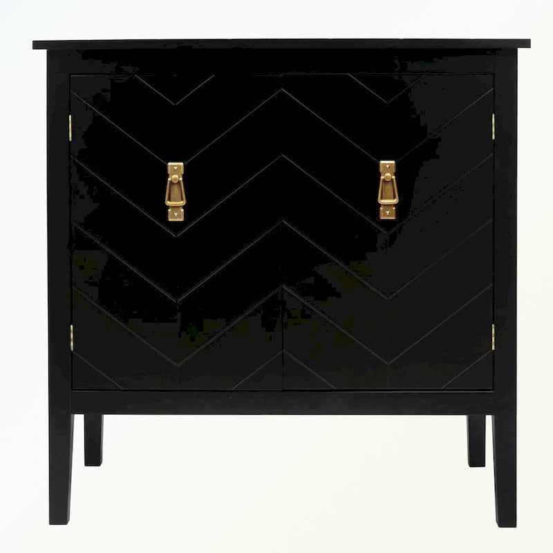 Aparador de madera de 2 puertas en negro/blanco roto, con estantes ajustables