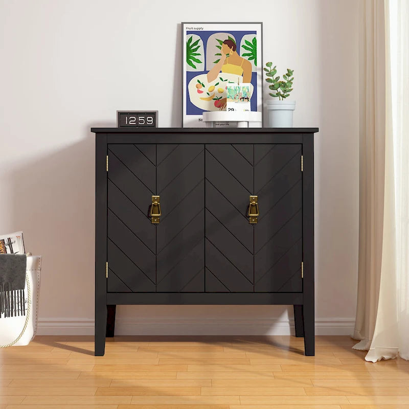Aparador de madera de 2 puertas en negro/blanco roto, con estantes ajustables