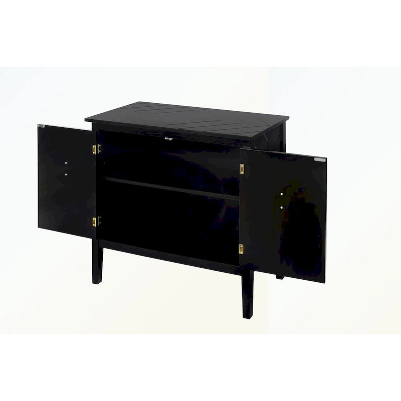 Aparador de madera de 2 puertas en negro/blanco roto, con estantes ajustables
