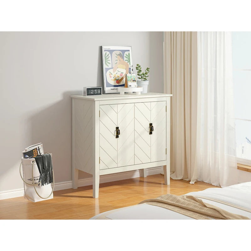 Aparador de madera de 2 puertas en negro/blanco roto, con estantes ajustables