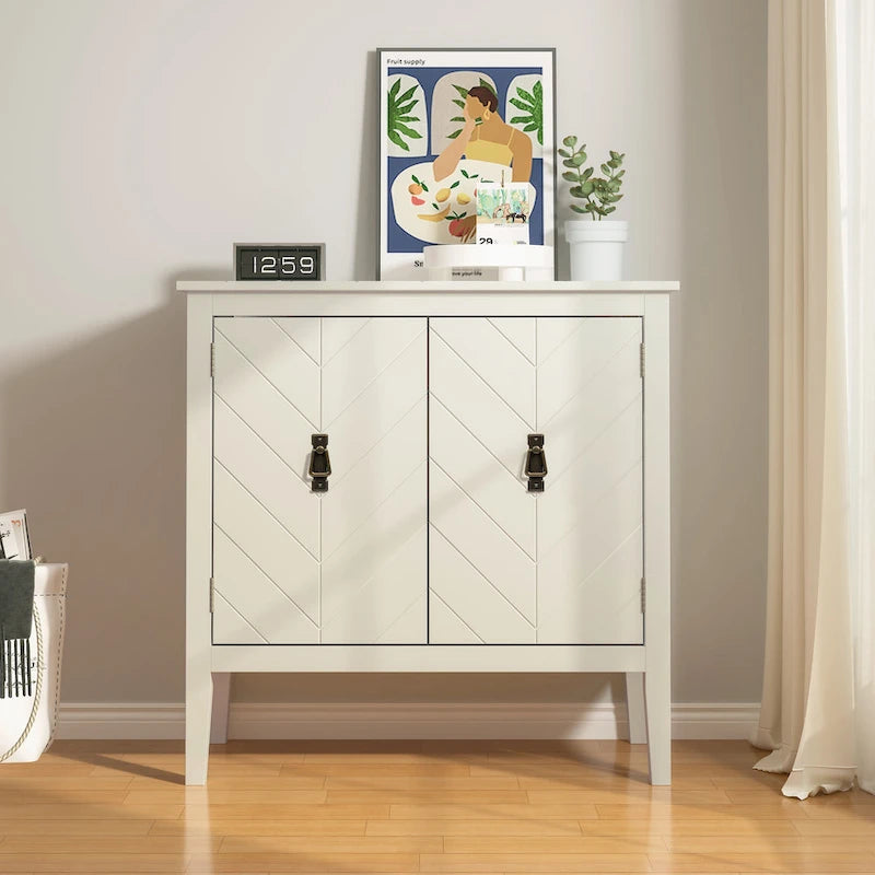 Aparador de madera de 2 puertas en negro/blanco roto, con estantes ajustables