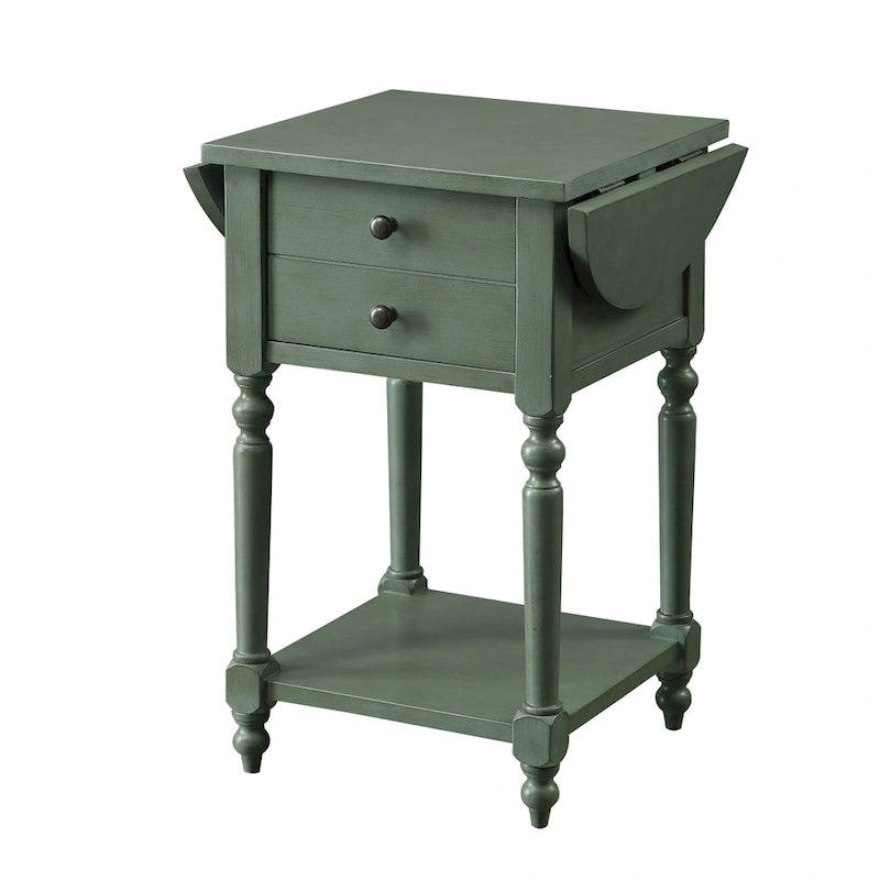 Mesa auxiliar de madera maciza estilo rústico francés de 25 pulgadas con 1 estante