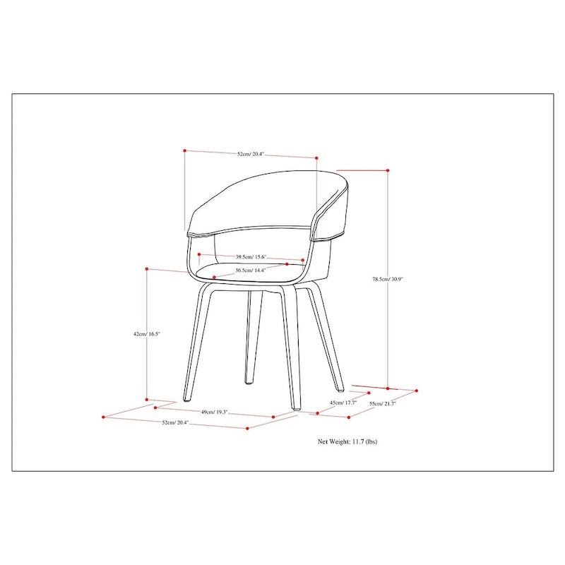 Silla de comedor individual de madera curvada de mediados de siglo - 20.5 an. x 21.7 prof. x 30.9 al.