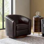 Sillón giratorio moderno de piel sintética con base de madera maciza