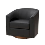 Sillón giratorio moderno de piel sintética con base de madera maciza