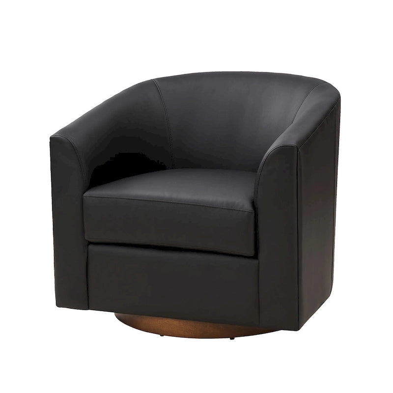 Sillón giratorio moderno de piel sintética con base de madera maciza