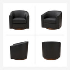 Sillón giratorio moderno de piel sintética con base de madera maciza