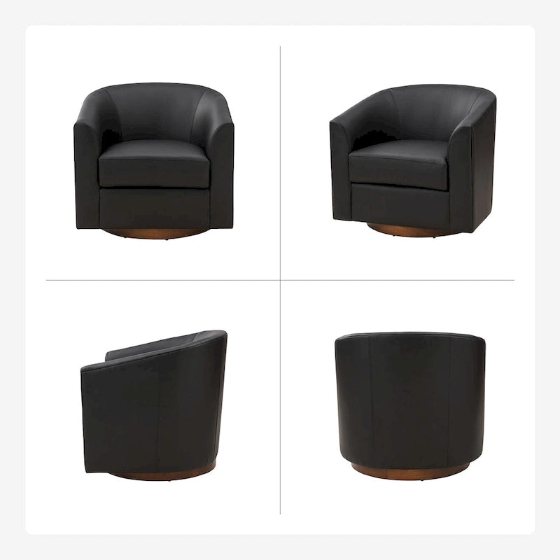 Sillón giratorio moderno de piel sintética con base de madera maciza