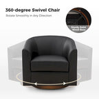 Sillón giratorio moderno de piel sintética con base de madera maciza